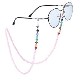 Nupuyai 7 Chakra Stein Perlen Brillenkette Damen Kristall Sonnenbrillenkette Gesichtsmaske Kette Edelstein Brillenband Brillenkordel Brillenhalter für Lesebrillen, Myopiebrille Rosenquarz von Nupuyai