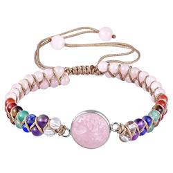 Nupuyai Baum des Lebens 7 Chakra Stein Armband für Frauen und Männer, handgewebte verstellbare Heilkristalle Perlen Armreif für Unisex von Nupuyai