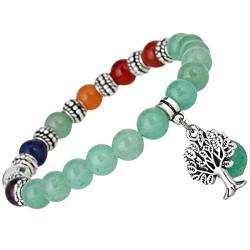 Nupuyai Edelstein Armband für Damen und Herren, Stretch 8mm Perlen Armbänder mit Lebensbaum Anhänger für Reiki Yoga Energietherapie von Nupuyai