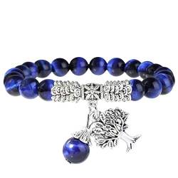 Nupuyai Edelstein Armband für Damen und Herren, Stretch 8mm Perlen Armbänder mit Lebensbaum Anhänger für Reiki Yoga Energietherapie von Nupuyai