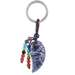 Nupuyai Kristall Engelsflügel Schlüsselanhänger mit 7 chakra stein Quaste Schlüsselring, Stein Schutzengel Flügel Anhänger Schlüsselbund für Taschenanhänger Glücksbringer Amulett (Sodalite) von Nupuyai