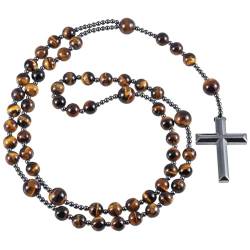 Nupuyai Kristall Kreuz Kette Herren Katholisches Rosenkranz Perlen Halskette Gebetskette Reiki Stein Anhänger Schmuck, 72CM von Nupuyai