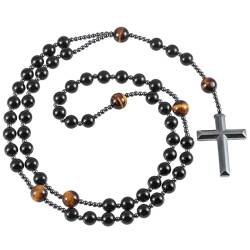 Nupuyai Kristall Kreuz Kette Herren Katholisches Rosenkranz Perlen Halskette Gebetskette Reiki Stein Anhänger Schmuck, 72CM von Nupuyai