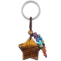 Nupuyai Kristall Stern Schlüsselanhänger mit 7 Chakra Stein Perlen Quaste Schlüsselring, Stern Anhänger Schlüsselbund Taschenanhänger Glücksbringer Talisman von Nupuyai