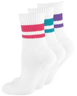 Nur Die 3er Pack Retro Tennissocken Hohe Sport Socken mit Streifen aus atmungsaktiver Baumwolle Damen von Nur Die