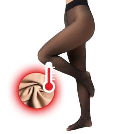 Nur Die Strumpfhose Warm & Transparent mit Innenfleece 80 DEN Thermostrumpfhose gefütterte Fein-Strumpfhose beige durchscheinend Komfortbund Damen von Nur Die