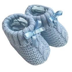 Nursery Time Unisex Baby Weiche,gestrickte Stiefeletten mit Bogen 116-354,1 Paar Gestrickte Stiefel 1 0-3 Monate Blau von Nursery Time