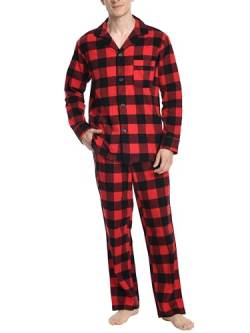 Nutria Herren Schlafanzug Flanell, 100% Baumwolle Karierter Pyjama Set Weich Warm Loungewear Nachtwäsche U06AB von Nutria