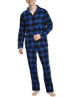 Nutria Herren Schlafanzug Flanell, 100% Baumwolle Karierter Pyjama Set Weich Warm Loungewear Nachtwäsche U06AB von Nutria