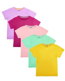 Nutria Kinder T-Shirts 100% Baumwolle 5er Pack für Mädchen und Jungen Diverse Farbsets auswählbar Eignet Sich hervorragend zum Bedrucken B01A Rose/Lila/Rosa/Mintgrün/Hellorange 12-13 Jahre von Nutria