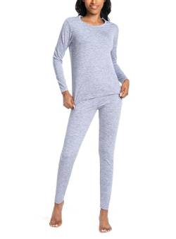 Nutria Thermounterwäsche Damen Set Unterwäsche Innenfleece Thermo Unterwäsche Leichtgewicht Thermooberteil Thermohose Base Layer für Frauen Rundhalsausschnitt Shirt und Hose D03 Blau (1 Set) M von Nutria