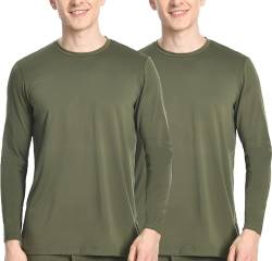 Nutria Thermounterwäsche Oberteil Herren 2er Pack Innenfleece Langarm Thermo Unterwäsche Thermounterhemd Thermooberteil Base Layer Top für Männer Bei Kaltem Wetter Leichtgewicht U07A 2-Pack Grün M von Nutria