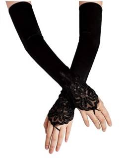 Nv Wang Handschuhe für Frauen Mädchen,Abendhandschuhe Satin Handschuhe Lang Opernhandschuhe Tanzhandschuhe 1920 Handschuhe für Frauen Mädchen (Fingerlose Schwarz) von Nv Wang
