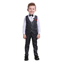 Kinder Junge Formeller Smoking Anzug 4 Stück Langarm Shirt + Weste + Hose Kleinkind Junge Hochzeitsfeier Outfits Sets Grau 3-4 Jahre von Nwada