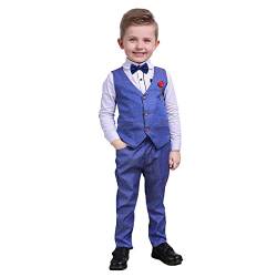 Kleinkind Junge Gentleman Anzüge 4 Stück Fliege Shirts + Weste + Hose Kinder Formale Smoking Outfits Blau 6-7 Jahre von Nwada