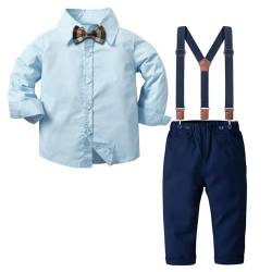 Nwada Anzug Kinder Jungen Bekleidungsset Junge Krawatte Shirt + Gentleman Hosenträger Hosen Bekleidung Sets Blau 1-2 Jahre (80) von Nwada