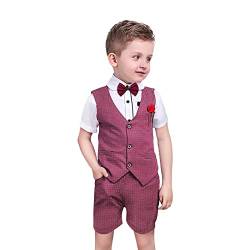 Nwada Bekleidungsset Kleinkind Kinder Baby Jungen Kinderanzug Babykleidung Junge Gentleman Anzüge Hochzeit Hemd+Shorts+Bogen 6-7 Jahre von Nwada