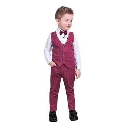 Nwada Herbst Kleinkind Jungen Langarm Fliege Hemden + Weste + Smoking Hose 4pcs Gentleman Weihnachtsoutfits Set Rot 3-4 Jahre von Nwada