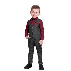 Nwada Jungen-Anzug-Set, Kinder-Blazer und Hosen-Outfit, formelle Anzüge für Kinder, Langarm-Hemden + Weste + Hose + Fliege, 4-teiliges Kinder-Smoking-Outfit für 4-5 Jahre von Nwada