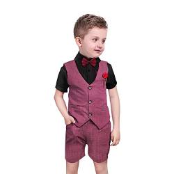 Nwada Jungen Anzug Set Kinder Blazer & Hosen Outfit, Kinder formelle Anzüge Kurzarmhemden + Weste + Hose + Fliege 4PCS Kinder Smoking Outfits von Nwada