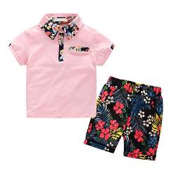 Nwada Jungs Bekleidungsset Polo Poloshirt und Shorts Set Sommer Kleidung T-Shirt und Blumen Kurze Hose Outfit 4-5 Jahre Rosa von Nwada