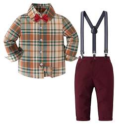 Nwada Kinder Set Junge Smoking Outfit Winter Beschneidungs Kommunion Anzug Braune Tartan Hemden und Jeans und Fliege 6-7 Jahre (130) von Nwada