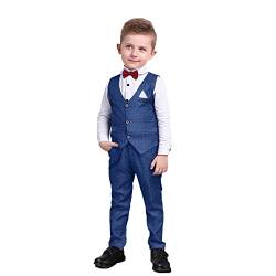 Nwada Kleinkind Jungen Smoking Outfits Gentleman Kostüm Kleidung Set mit Fliege Hochzeitsanzug Jungen Geburtstag Marineblaues Kleid 5-6 Jahre von Nwada