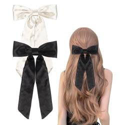 2 Stück Große Schleife Haarspangen 15× 31cm Schwarz Haarschleifen für Damen, Haarspange mit schleife für haare(Schwarz, Beige) von Nwvuop