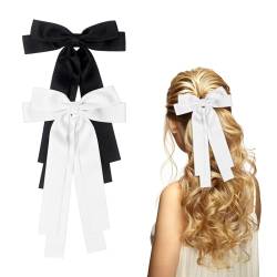 2 Stück Haarschleifen Damen, Schleife Haarspange Satin Haarklammer Hair Bows für Hochzeit Geburtstag Party(Schwarz, Weiß) von Nwvuop