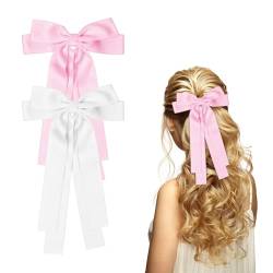 2 Stück Haarschleifen Damen, Schleife Haarspange Satin Haarklammer Hair Bows für Hochzeit Geburtstag Party(Weiß, Rosa) von Nwvuop
