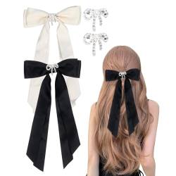 2 Stück Haarschleifen Damen, Schleife Haarspangen Schwarz schleife haare, Haarklammer Schleife mit langem Schwanz Haarschmuck für Frauen Mädchen(Schwarz, Beige) von Nwvuop