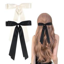 2 Stück Haarschleifen Damen schwarz Schleife Haare, Satin Schleife Haarspangen für Mädchen Frauen(Schwarz, Beige) von Nwvuop