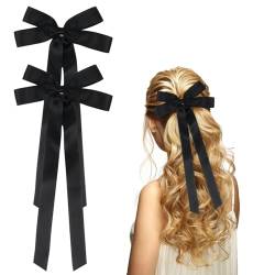 2 Stück Satin Haarschleife 15,5× 34cm Schleifen Haarspange Schleifenband Haarklammer für Damen Mädchen(Schwarz) von Nwvuop