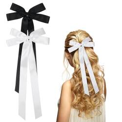 2 Stück Satin Haarschleife 15,5× 34cm Schleifen Haarspange Schleifenband Haarklammer für Damen Mädchen(Schwarz, Weiß) von Nwvuop