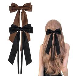 2 Stück Satin-Haarschleifen Haarspange Schleife, Schwarze Schleife für Haare Haarklammer Schleife für Mädchen Frauen(Schwarz, Braun) von Nwvuop