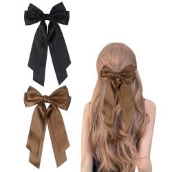 2 Stück Satin-Haarschleifen für Frauen, schwarze Schleife Haare Haarspange mit Schleife, Schleifen-Haarspangen für Frauen und Mädchen(Schwarz, Braun) von Nwvuop