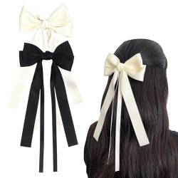 2 Stück Schleife Haare Haarspange Schleife, 13× 30cm Haarschleife Haarschmuck für Damen(Schwarz, Beige) von Nwvuop