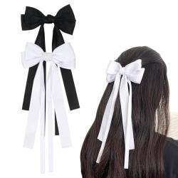2 Stück Schleife Haare Haarspange Schleife, 13× 30cm Haarschleife Haarschmuck für Damen(Schwarz, Weiß) von Nwvuop