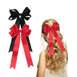 2 Stück Schleife Haarspangen Haarschleife Haarschmuck, Schwarz Haarschleife für Damen und Mädchen(Schwarz, Rot) von Nwvuop