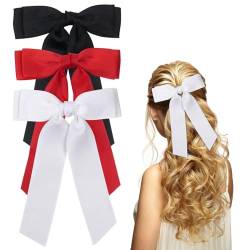 3 Stück Haarschleife Haarklammern mit Schleife, Satinschleifen Haarspangen Haarschmuck für Frauen, Mädchen(Schwarz, Weiß, Rot) von Nwvuop