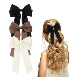 3 Stück Haarschleifen Damen Haarspangen mit Schleife, Schleife für Haare Hair Bows Für Mädchen Damen(Schwarz, Beige, Braun) von Nwvuop