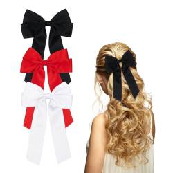 3 Stück Haarschleifen Damen Haarspangen mit Schleife, Schleife für Haare Hair Bows Für Mädchen Damen(Schwarz, Weiß, Rot) von Nwvuop