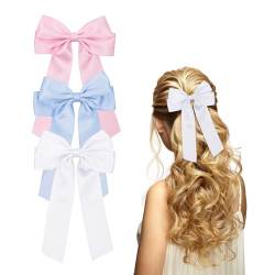 3 Stück Haarschleifen Damen Haarspangen mit Schleife, Schleife für Haare Hair Bows Für Mädchen Damen(Weiß, Blau, Rosa) von Nwvuop