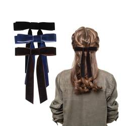 3 Stück Haarspange Schleife Haarschleifen mit Bänder, Haarklammer Schleife Haarschmuck Damen Mädchen Hair Accessories(Schwarz, Braun, Dunkelblau) von Nwvuop