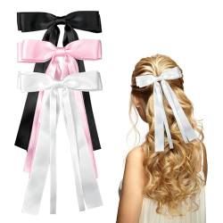 3 Stück Schleifen Haarspange Haarschleife Haarschmuck für Damen Mädchen, Satin-Haarspange Schleifen für Haare(Schwarz, Weiß, Rosa) von Nwvuop