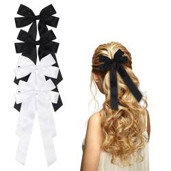 4 Stück Haarschleife Mädchen damen, Satin Schleifen Haare Haarspange Haarschmuck für Mädchen(Schwarz, Weiß) von Nwvuop