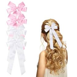4 Stück Haarschleife Mädchen damen, Satin Schleifen Haare Haarspange Haarschmuck für Mädchen(Weiß, Rosa) von Nwvuop