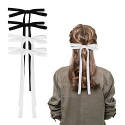 4 Stück Haarschleife Schwarz Damen Haarspange mit Schleife, Samt Haarklammer für Frauen und Mädchen(Schwarz, Weiß) von Nwvuop