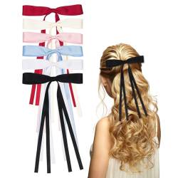 6 Stück Satin Haarschleife Haarspangen mit Schleife, Schwarz Schleife Haare Mädchen Haarschmuck Hair Bows für Party, Weihnachten, Frauen, Mädchen(6 Farben) von Nwvuop