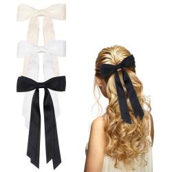 Haarschleifen, Haarspangen mit langem Schwanz, schwarze Haarschleifen für Damen und Mädchen (Schwarz, Weiß, Beige) von Nwvuop